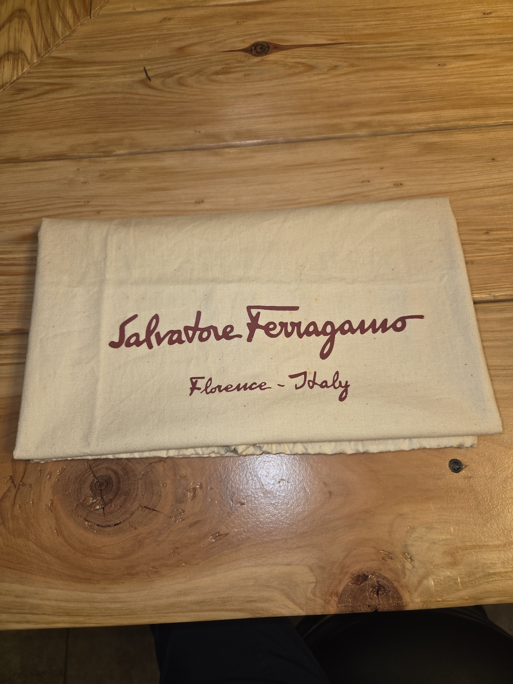 Salvatore Ferragamo Cream Dust Bag with Burgundy Logo